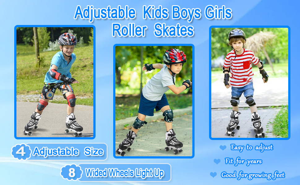 Ролики дитячі регульовані Duzskj для хлопчиків та дівчаток, 4 розміри, чорно-білі