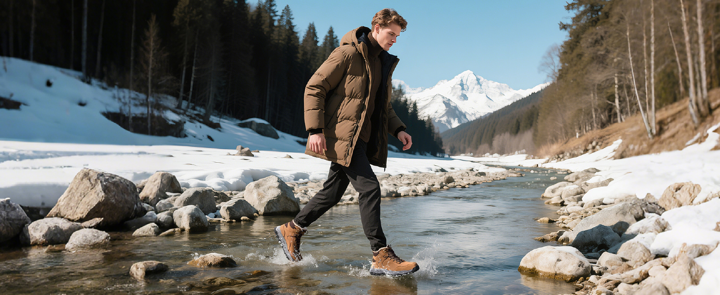 Зимові черевики JackShibo для чоловіків та жінок. Теплі, водонепроникні, з антиковзким покриттям. Зимові чоботи для активного відпочинку на природі. Розмір EU 43, колір коричневий.