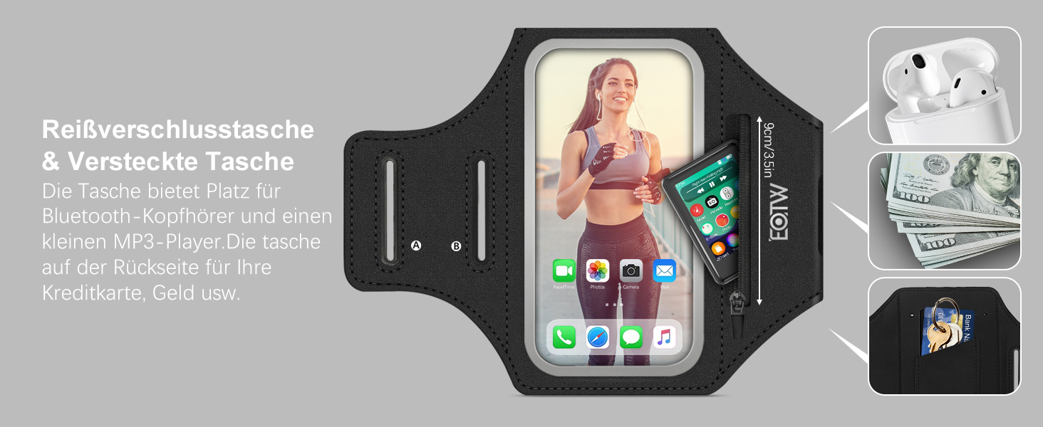 Спортивний браслет EOTW для телефону та AirPods: зручна фіксація на руці, сумісний з iPhone, Galaxy та MP3-плеєрами (5.5'-6.0')