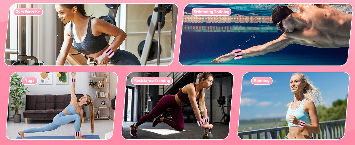 Набір вагів для зап'ястя та щиколоток (2 шт., 0.45 кг кожна) для йоги, пілатесу, фітнесу, рожевий