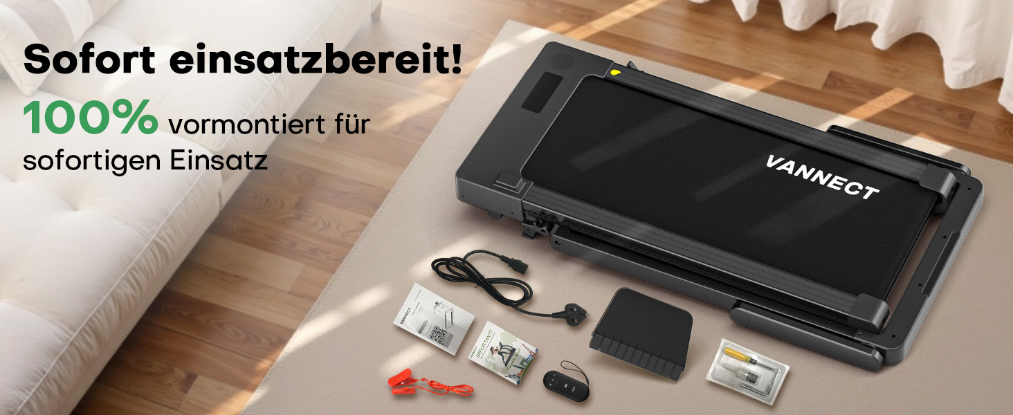 Walking Pad VANNECT: компактний біговий тренажер для дому з регулюванням нахилу, LED-дисплеєм, пультом керування, потужністю 3.0HP та вагою до 180 кг (чорний)