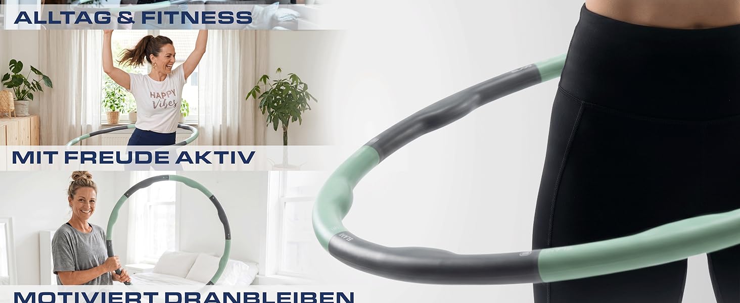 Hula Hoop ELANI 90см для схуднення, зелений м'ятний, 1.5кг - фітнес обруч з хвилястою формою та посібником