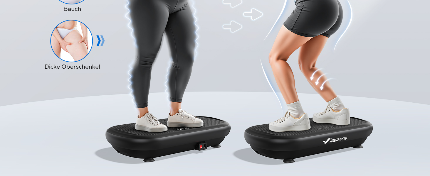 Вібраційна платформа MERACH для фітнесу та схуднення, 13 мм амплітуда, 200 кг, Bluetooth, чорна