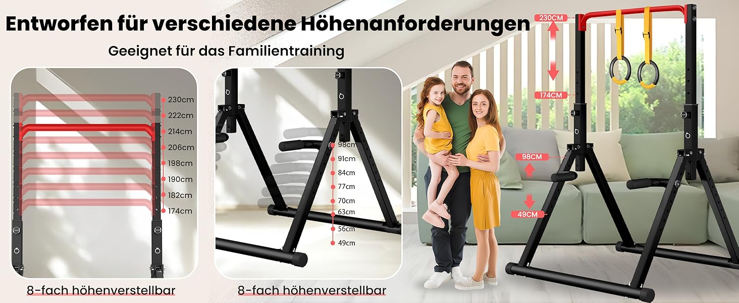 Стойка для віджимань і підтягувань DOBESTS з регулюванням висоти, багатофункціональна, чорна (3-червоні)