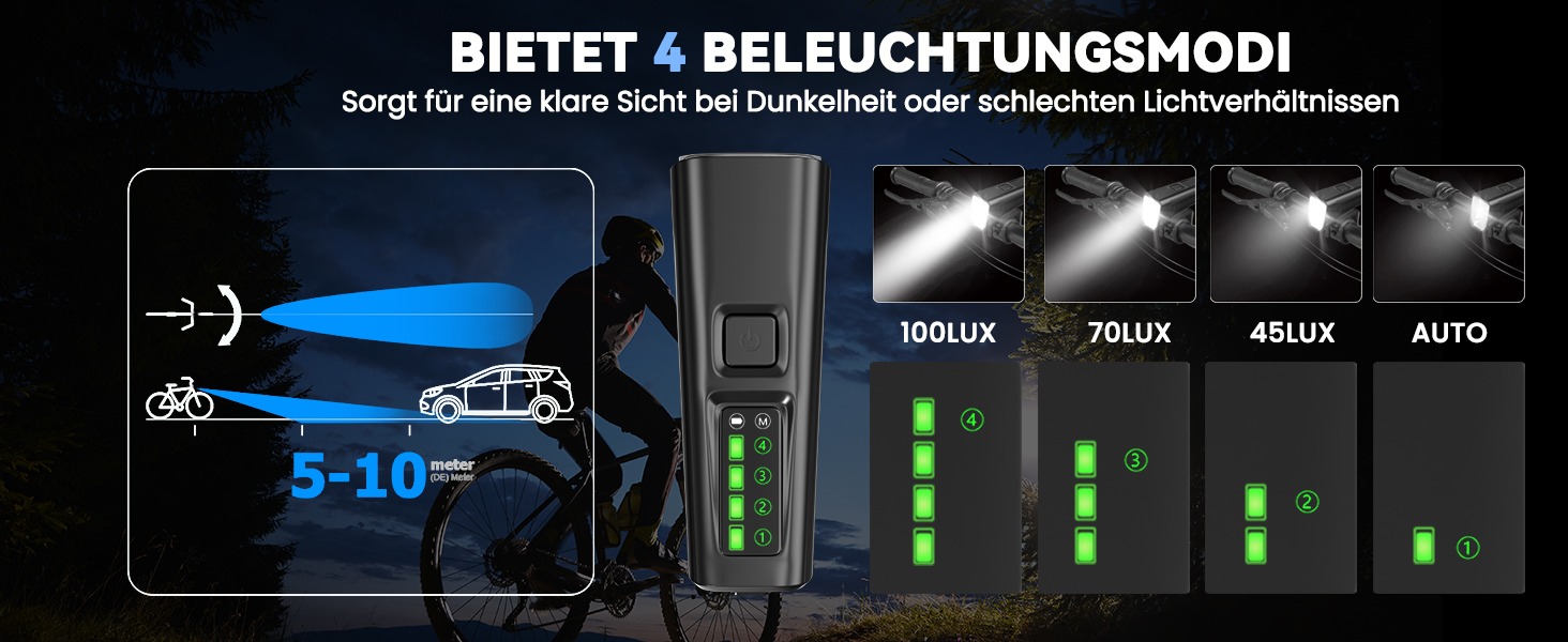 Світлодіодний комплект велосипедного світла 100 LUX, USB, водонепроникний IPX5, передній та задній ліхтар, StVZO, з функцією стоп-сигналу