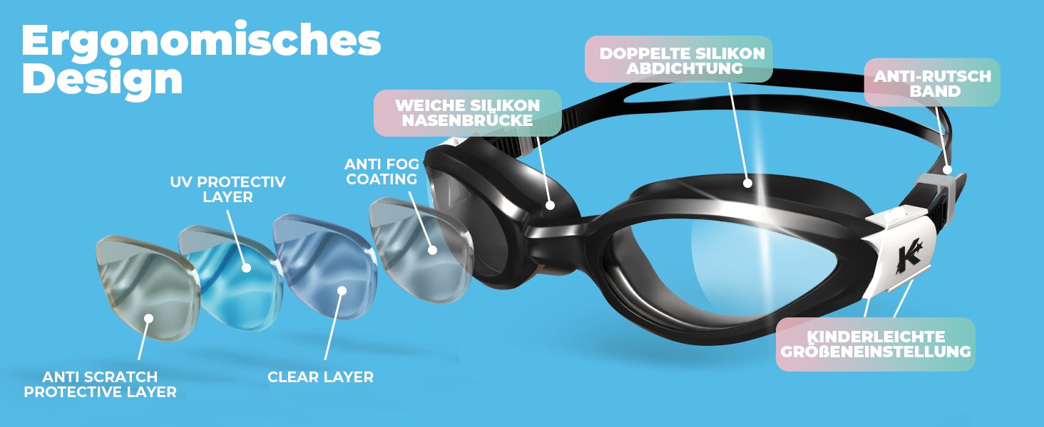 Дитячі маски для плавання Kidverse - 6-16 років, з UV-захистом та антизапотіваючим покриттям, чорні
