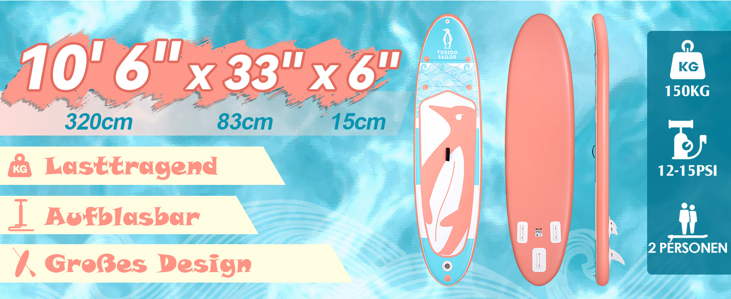 Надувне SUP-борд Tuxedo Sailor з аксесуарами, для дорослих та підлітків, блакитний та жовтий (блакитний та рожевий)