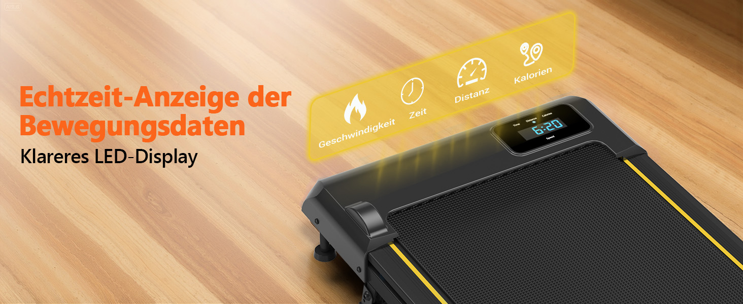 Walking Pad VANNECT - компактний біговий тренажер для дому з регулюванням нахилу, LED-дисплеєм та пультом керування. Максимальне навантаження 150 кг, потужність 2.75HP, жовтий. Без збирання.