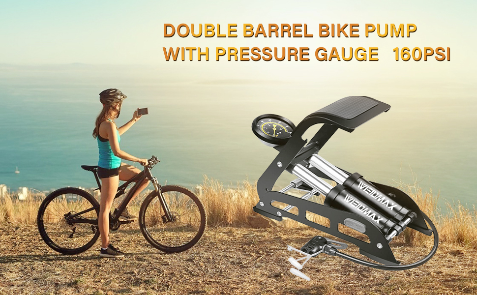 Велосипедна підкачка WEIDMAX з двома циліндрами, манометром та інтелектуальним клапаном, чорна