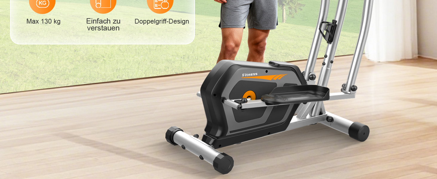 Еліптичний тренажер Crosstrainer 3-в-1 для дому з регулюванням навантаження, LCD-монітором та тримачем для пляшок (Оранжевий + Срібний)