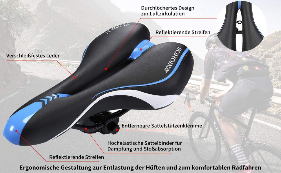 Велосипедний сідло ENJOHOS: водонепроникний, PU, для MTB, Trekking, Tour, шосе, чорний