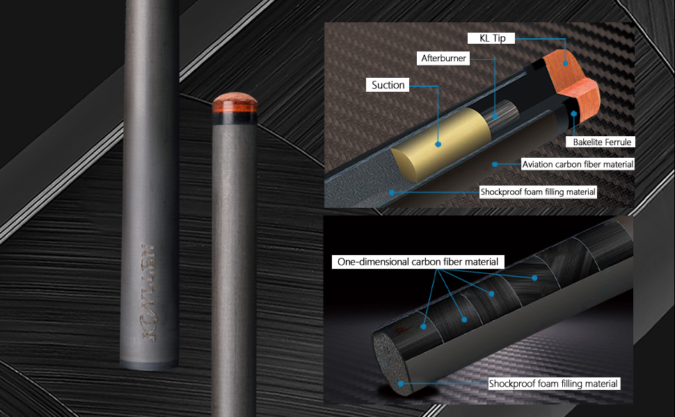 KONLLEN Billardqueue з карбону, 58 дюймів: професійний більярдний кий для дорослих, повна карбонова технологія, низький коефіцієнт відхилення, наконечник 12.5 мм (Pro Taper, ультрагладкий) AING-1F