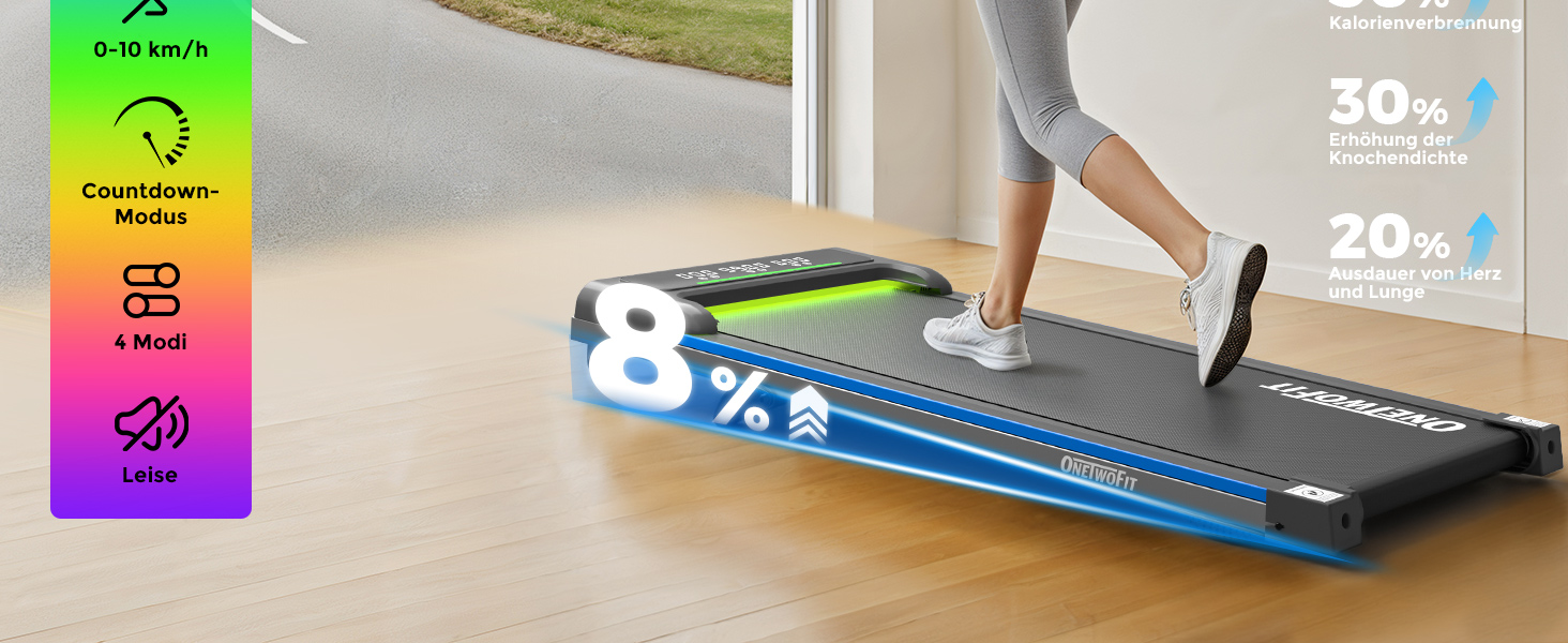 Біговий столик ONETWOFIT з RGB-підсвічуванням, регульований, з пультом керування та додатком, для дому BLACK-RGB