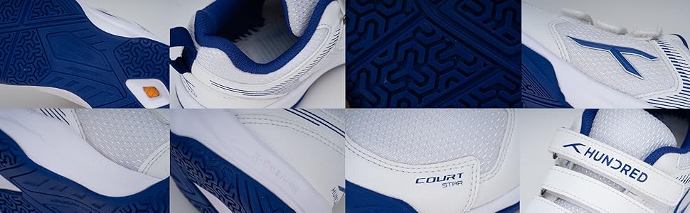 Бадмінтонні кросівки HUNDRED Court Star для дітей та юніорів | Легкі | X-Cushion | Для залу: бадмінтон, теніс, сквош, настільний теніс, баскетбол та падел | Білий, темно-синій | 38 EU