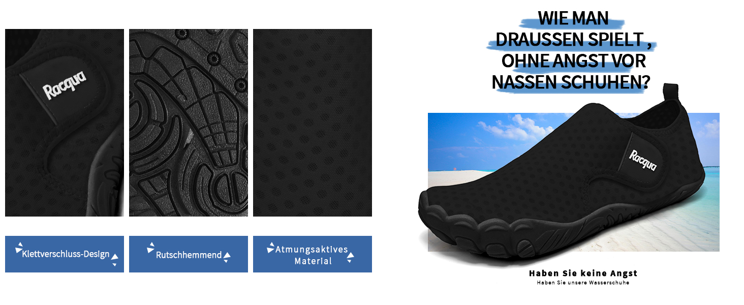 Водні черевики Raqua для жінок та чоловіків, пляжні шльопанці, чорний (47 EU)