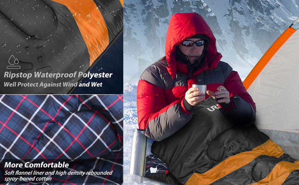 Чорний спальний мішок URPRO 1.6 кг з фланелі, 4 сезони, звичайний, водонепроникний, звичайний | З фланелі, звичайний, для відпочинку