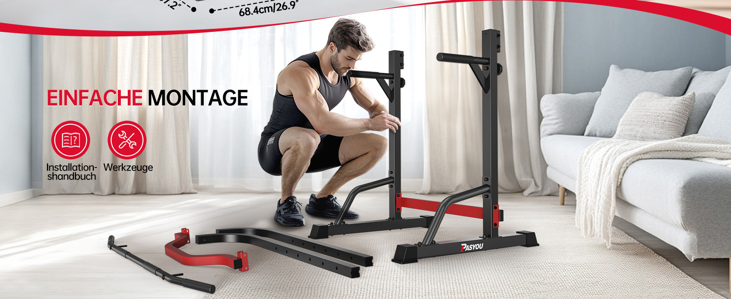 PASYOU Power Tower Freistehend: Турнік, бруси для віджимань, станція для силових тренувань (PU30/PU40), червоний