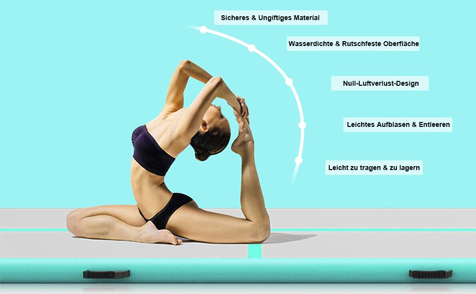 JOYTALENT Надувний гімнастичний мат Air Matte Track, 3 м, висота 10 см, з насосом для занять гімнастикою, акробатикою, йогою вдома, на вулиці або в залі. Розмір: 300 x 100 x 10 см, колір: зелений