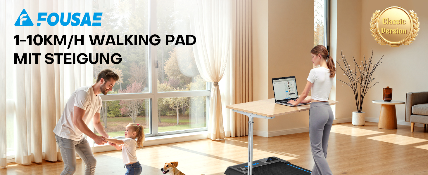 Walking Pad - біговий доріжка для дому з регулюванням нахилу до 9%, потужність 2.5HP, LED-дисплей, пульт дистанційного керування, 12 програм, подвійне амортизація, до 150 кг, чорно-блакитний