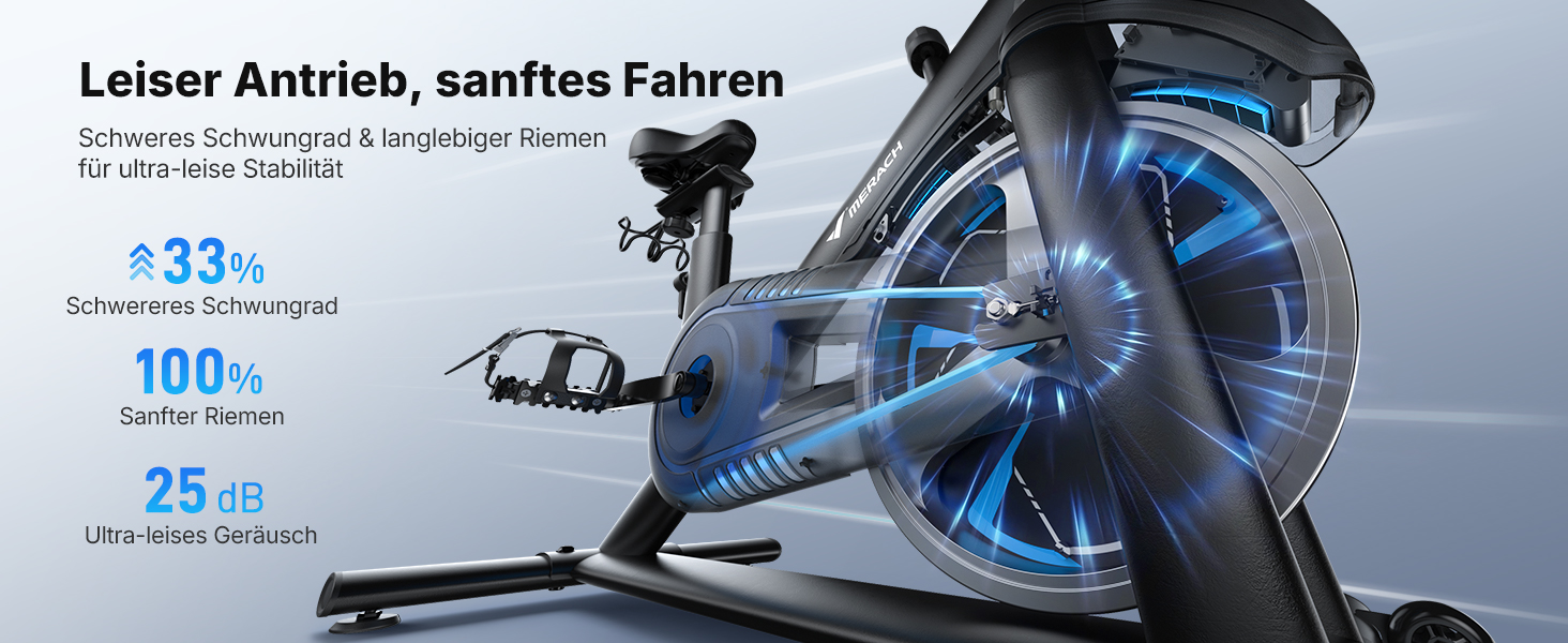 Велотренажер MERACH з магнітним опором, тихий, з покращеним амортизованим сидінням, власний додаток, стабільний H-фрейм, до 150 кг, блакитний з екраном