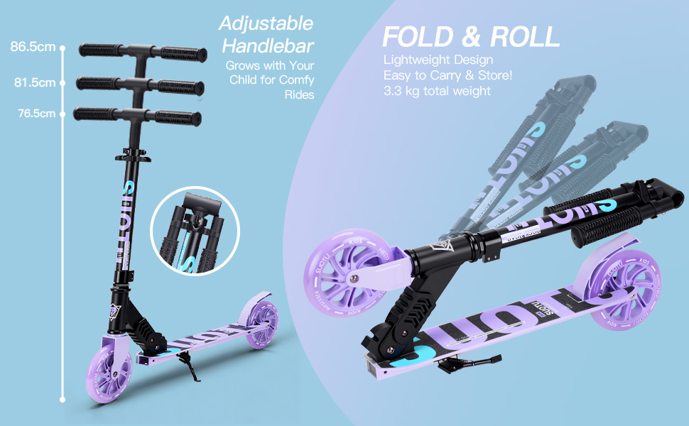 Самокат дитячий SUOTU з колесами 145 мм, до 100 кг, світлодіоди, складаний, регульована висота, алюмінієвий (Чорно-фіолетовий) для хлопчиків та дівчаток 3-12 років