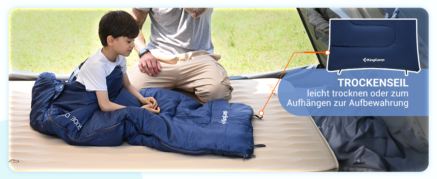 Спальний мішок дитячий KingCamp Flannel, 7°C, Navy, для дітей до 140 см, 4 сезони, водонепроникний, компактний