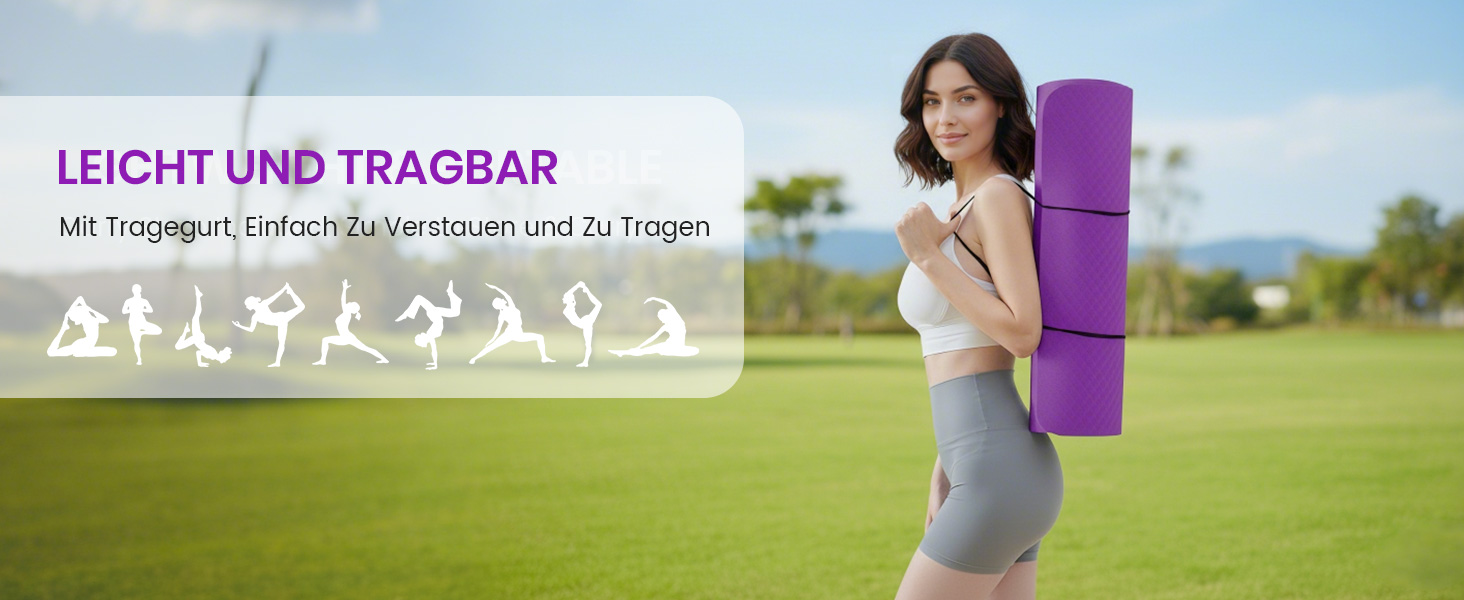 Йога-килимок Narwhal протиковзкий з TPE для фітнесу, пілатесу та тренувань, з ременем для перенесення, 183 x 61 x 0.6 см, колір слива-рожевий