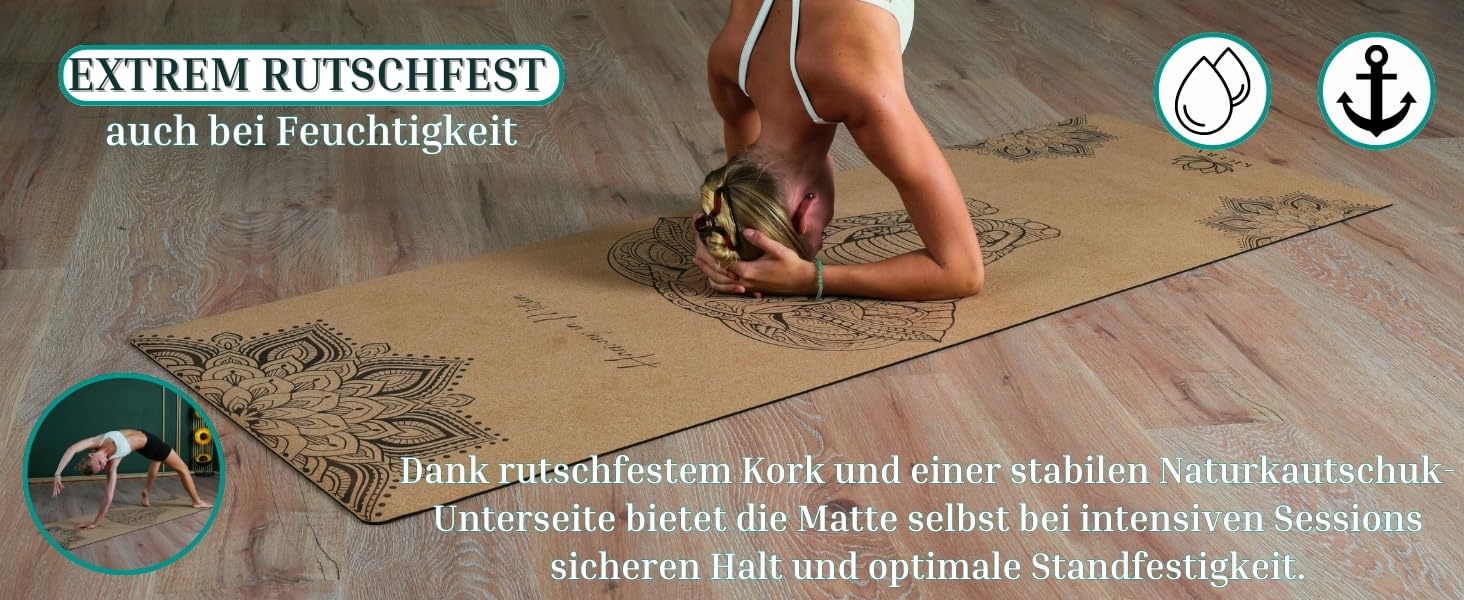 Кікура Йога-мат з корку та натурального каучуку з мотивом слона – Нековзна преміум-мат, 4 мм, з ремінком – Екологічна, 3 розміри (M, L, XL), XL - 200x68x0,4 см