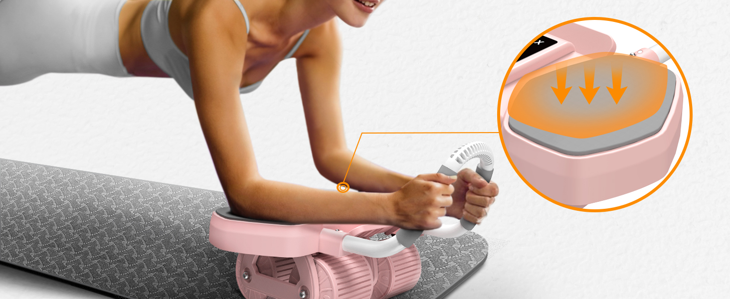 Ролер для пресу Amonax з чотирма колесами та підставкою для ліктів, автоматичний ролер для тренування пресу, ролер для пресу для чоловіків та жінок (рожевий)