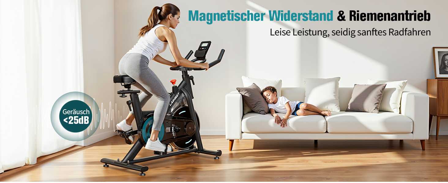 Стаціонарний велотренажер з магнітним опором, підтримкою додатків, тихим індоор-велосипедом для дому, LCD-дисплеєм, тримачем для планшету та зручним сидінням