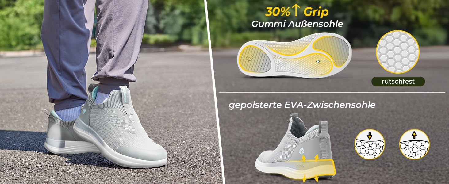 FitVille Кросівки Slip-on для жінок, широка колодка, для ходьби, дихаючі, легкі, спортивні, фітнес, джогінг, Outdoor, Gym, BriskWalk V3 (39 EU, сірий)