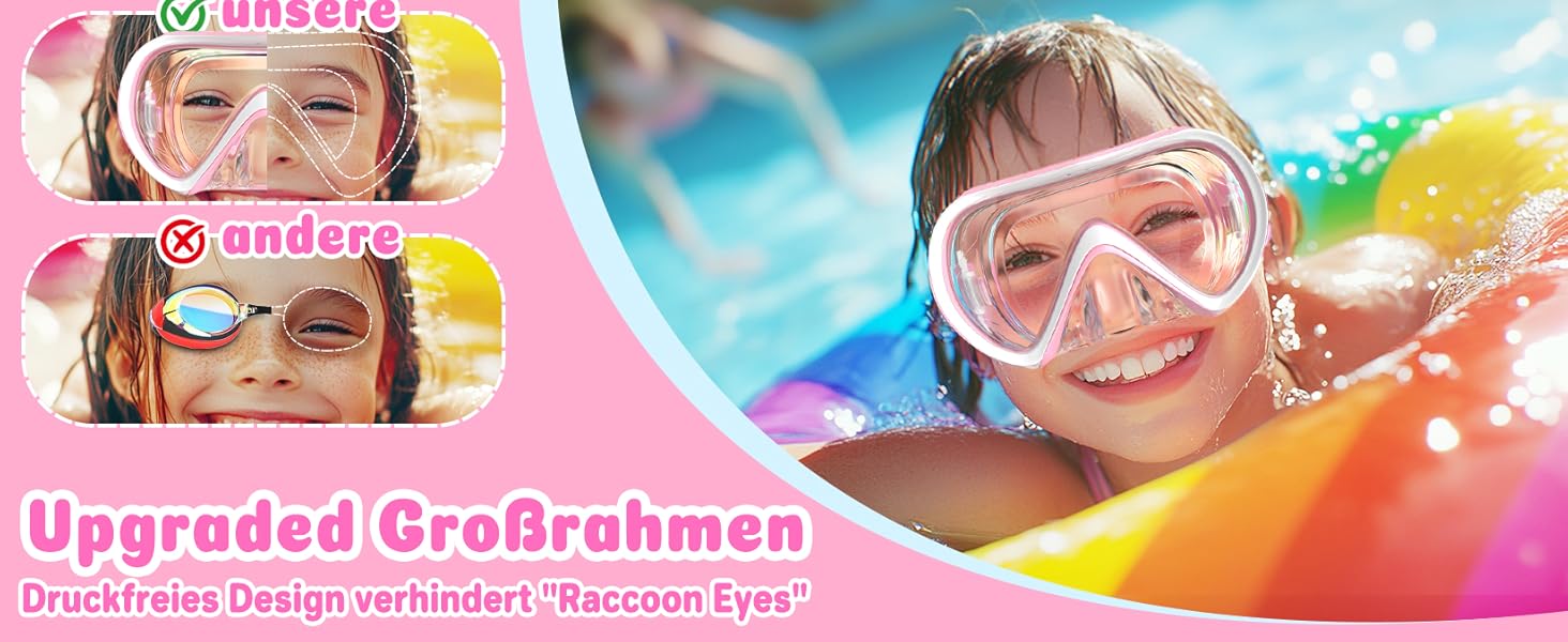 Дитячі маски для снорклінгу COOLOO з панорамним оглядом 180° HD, антизапар, анти-тік, для дітей 4-16 років (рожевий)