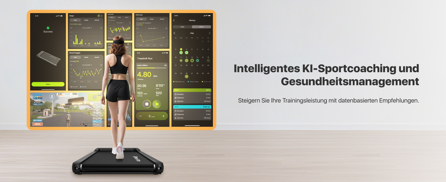 Walking Pad Smart KI: компактний біговий тренажер 2-в-1 для дому та офісу | LED-дисплей, пульт керування, 6 км/год, до 120 кг