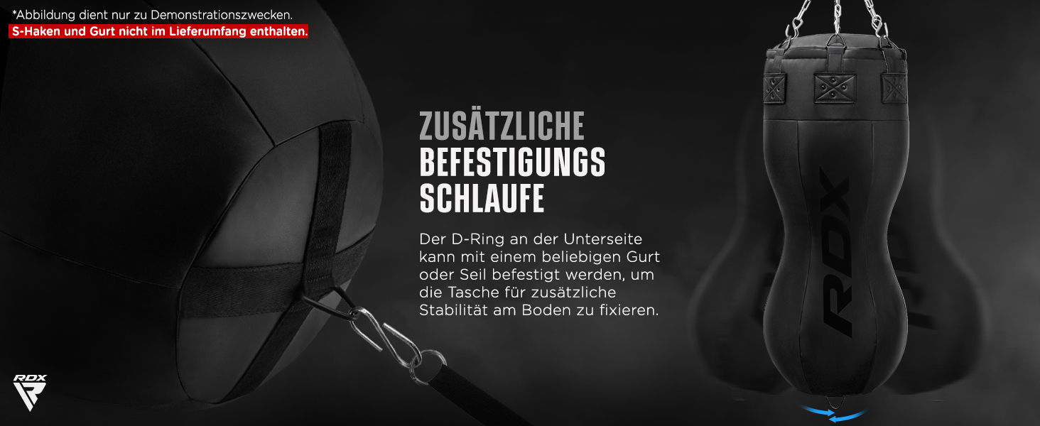 RDX Боксерський мішок Boxen Body Boxsack з рукавичками та сталевим ланцюгом, мішок для боксу Maya Hide, для кікбоксингу, MMA, муай-тай, карате, чорний, не наповнений