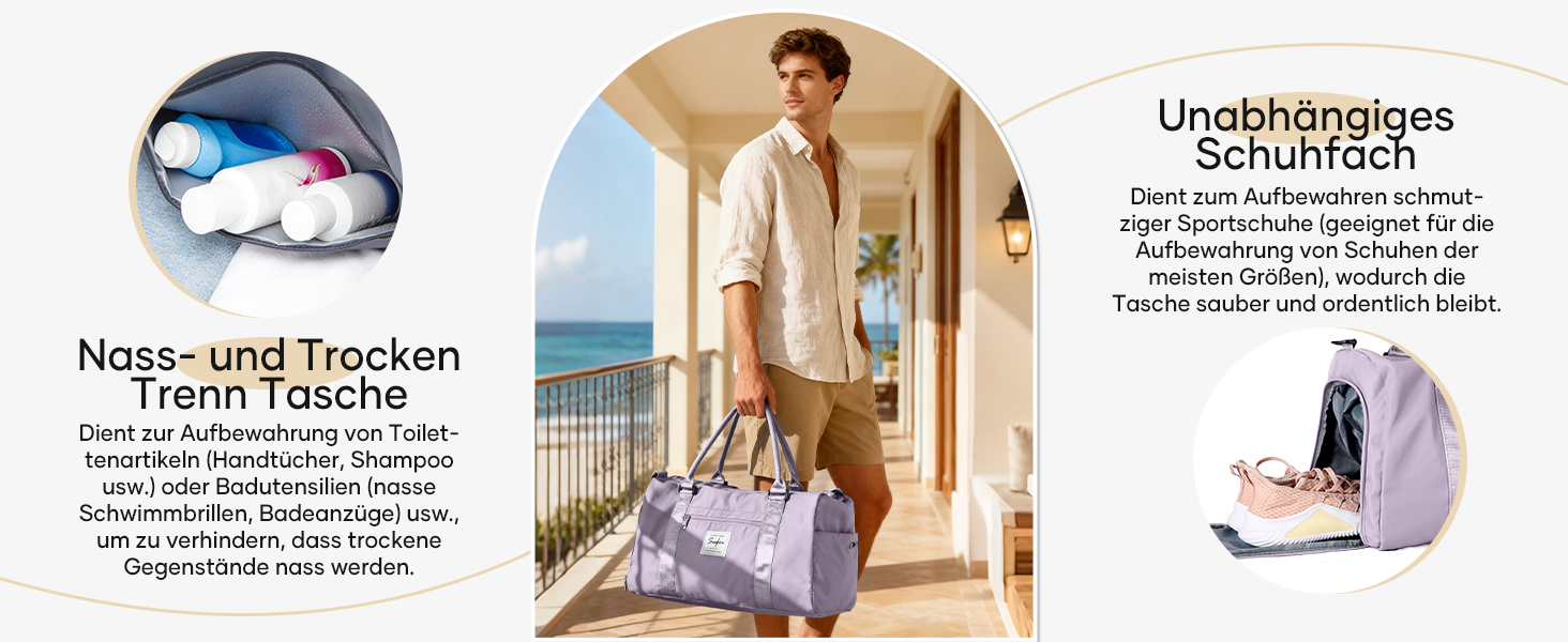 Спортивна сумка-мішок для чоловіків та жінок з відділенням для взуття та мокрих речей, сумка для подорожей, ручна поклажа, фітнес-сумка, сумка для тренувань, блакитний колір (A11-lila)