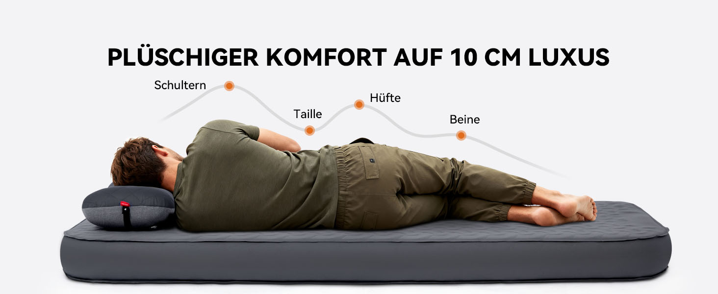 Каремат самонадувний HIKENTURE Comfort Plus сірий, товщина Extra Dicke, з насосом для кемпінгу