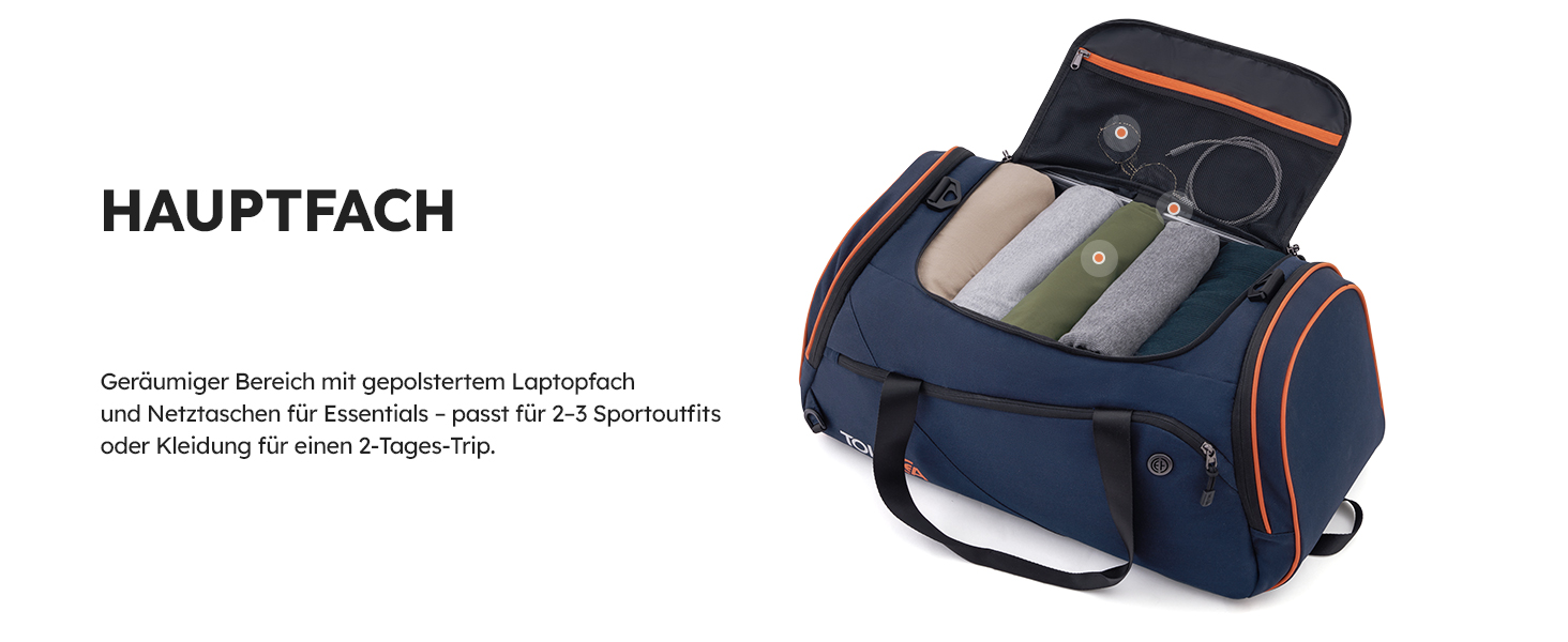 Спортивна сумка Tolaccea 47L з відділенням для взуття та мокрого одягу - рюкзак-дуffel для фітнесу, тренувань, басейну, подорожей (Темно-синій)