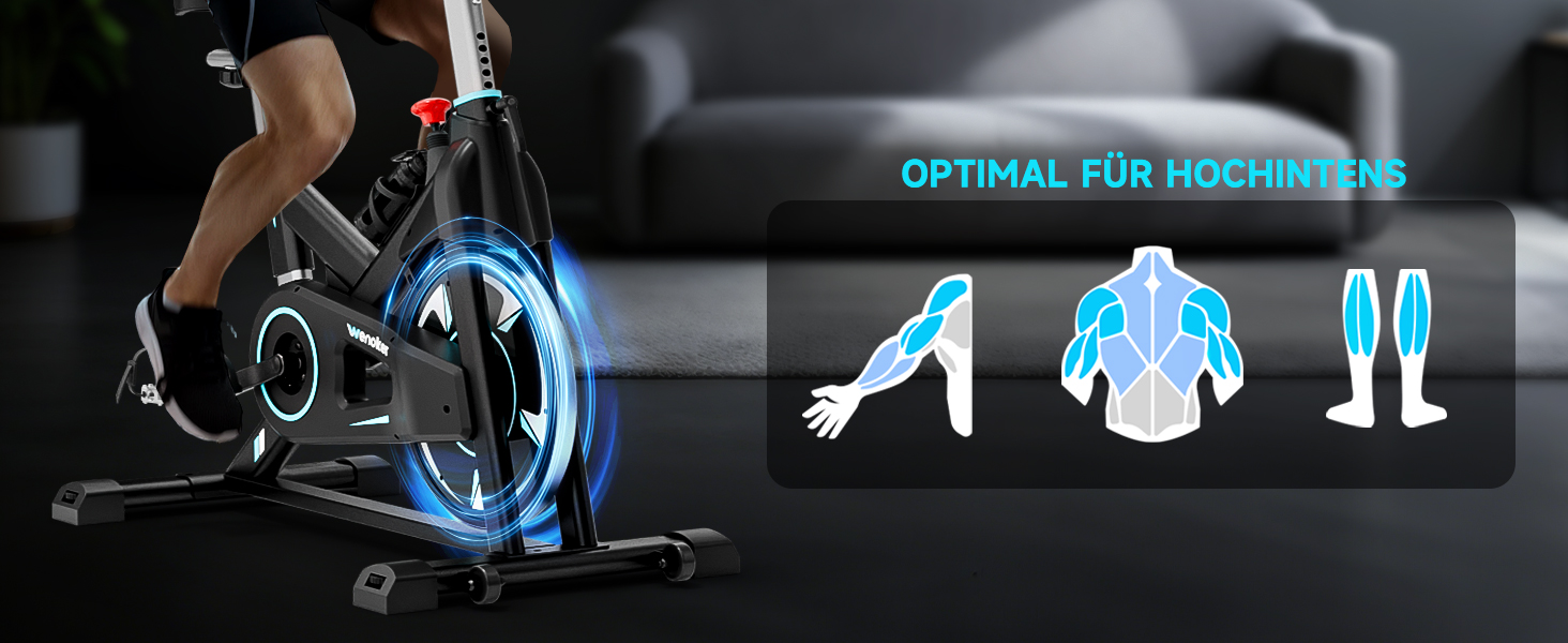 Велотренажер Wenoker з APP, магнітний опір, для дому, Indoor Bike, LCD-дисплей, вантажопідйомність 160 кг, турквіс