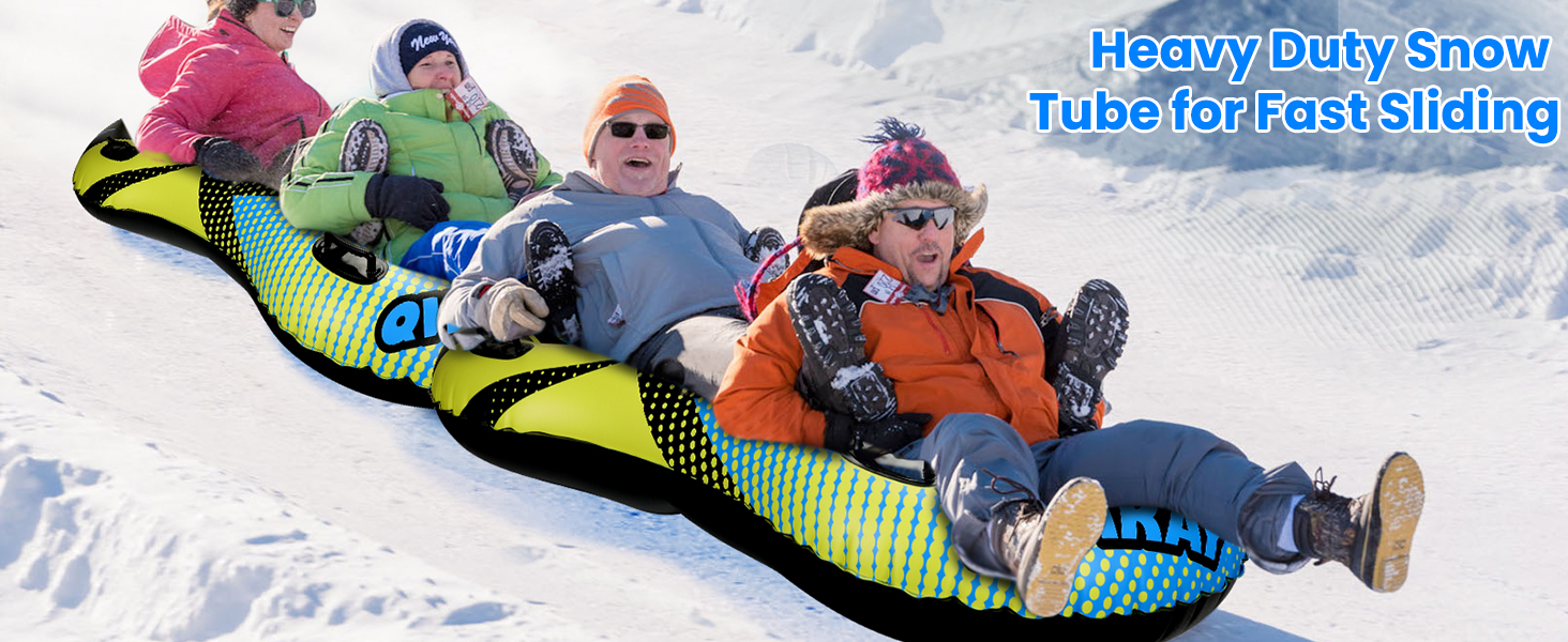 Надувний сніговий тюб з буксирувальною лінією, 47-49-68 дюймів. Міцний корпус, зносостійкий та морозостійкий матеріал. Зимовий спорт для дітей та дорослих. Подвійне сидіння 68 дюймів