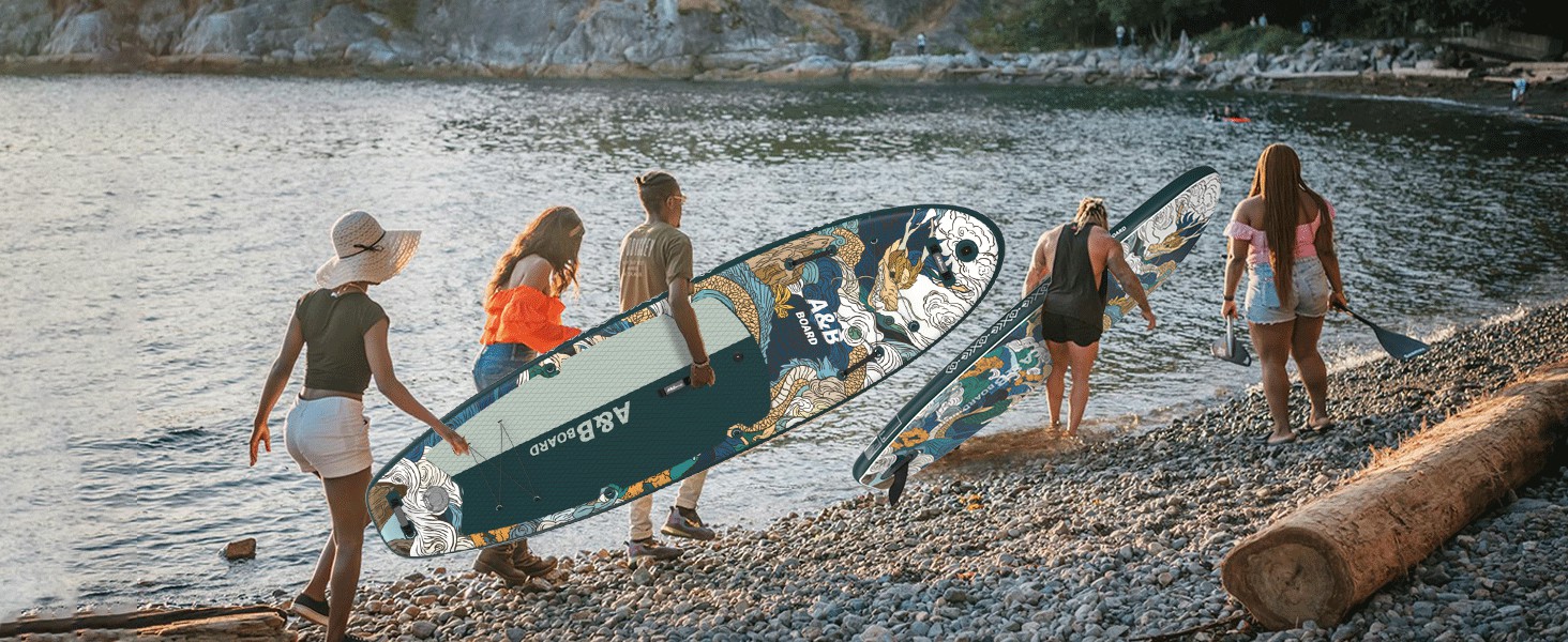 Надувний SUP-борд ABBOARD 335 см для двох осіб, зелений - з преміум аксесуарами, вантажопідйомність 200 кг