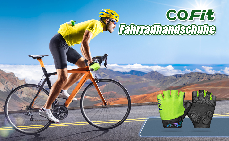Велосипедні рукавички COFIT з повним пальцем з підтримкою сенсорного екрану для чоловіків та жінок – дихаючі, амортизуючі рукавички з гелевою підкладкою та неслизьким зчепленням для MTB та шосе, зелені, розмір S