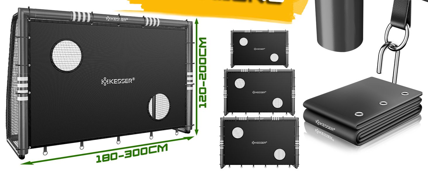 Ворота для футболу KESSER® для саду: міцні, для тренувань, з UV-стійкою сіткою, сталевий каркас з підкладкою, земляні анкери, повітряний насос, фішки, монтажні аксесуари для дітей та дорослих 180 см - з ворітною рамою антрацитового кольору