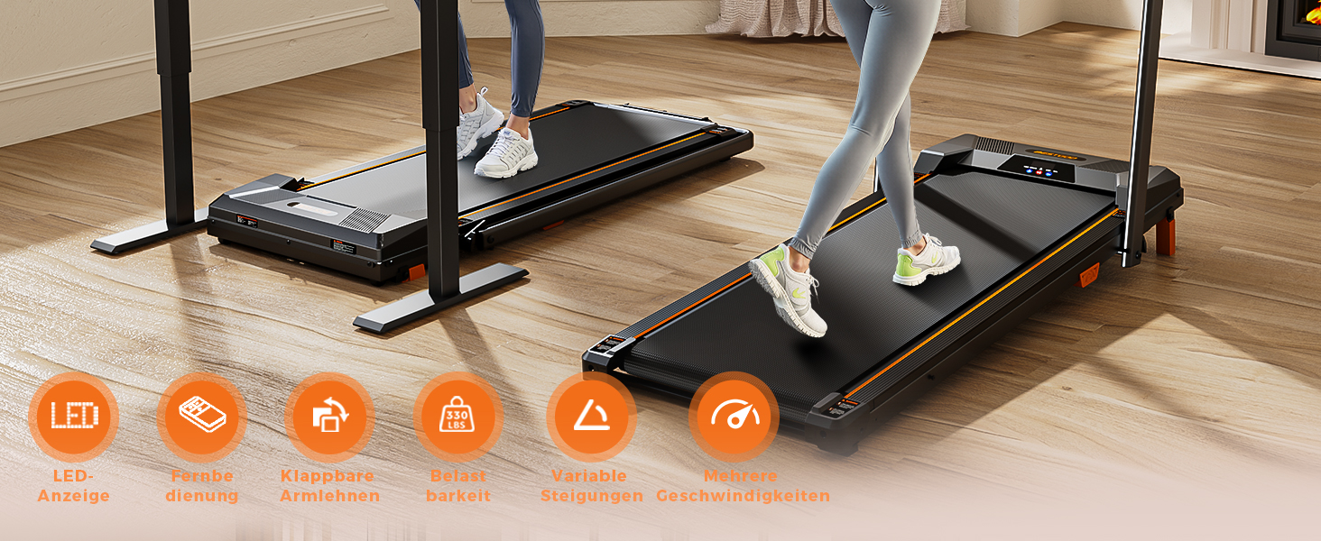 Бігова доріжка для дому та офісу, Walking Pad з нахилом 5%, потужність 2.5 HP, тиха бігова доріжка з пультом дистанційного керування, до 150 кг, чорний колір