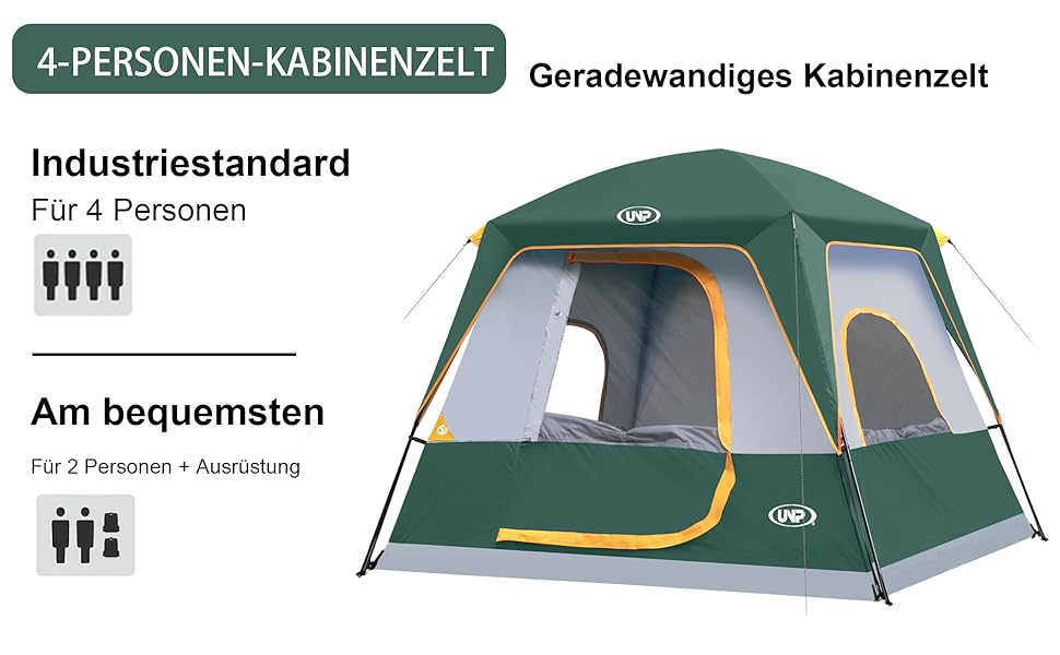 Намет кемпінговий 4-8 осіб Campingzelt водонепроникний, з тентом, зелений 240x210x180 см для кемпінгу, туризму та трекінгу