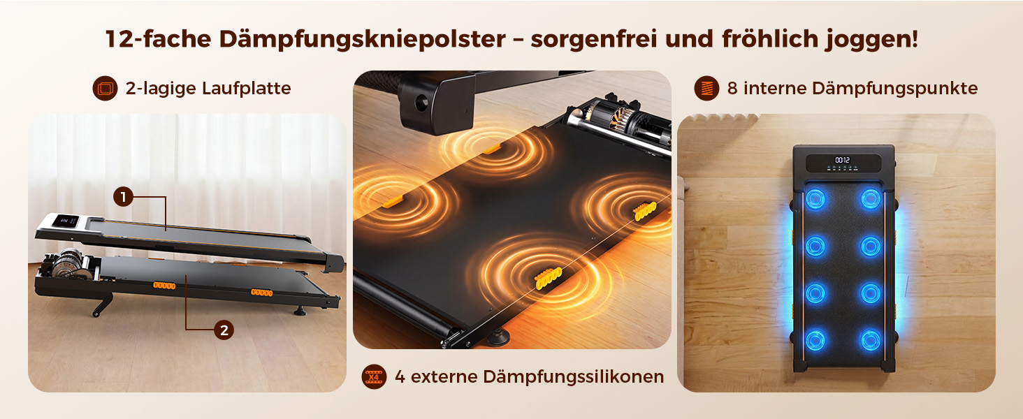 Walking Pad з регулюванням нахилу 12%, амортизація, біговий стіл з розумним додатком, двигун 2.5PS, для дому та офісу, пульт дистанційного керування та LED дисплей, 180 кг, автоматичний нахил та додаток