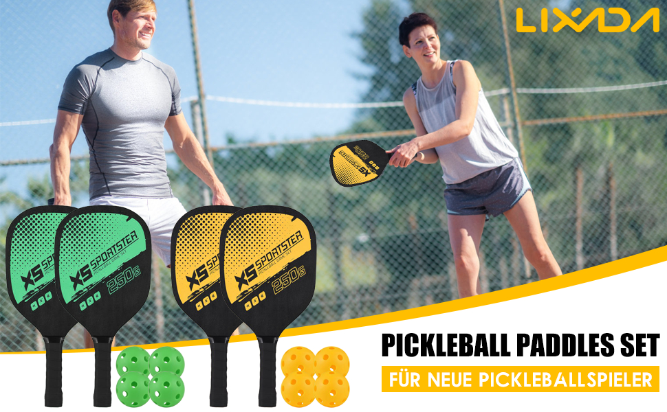 Набір Lixada Pickleball 2 весла, 4 м'ячі для приміщення/вулиці