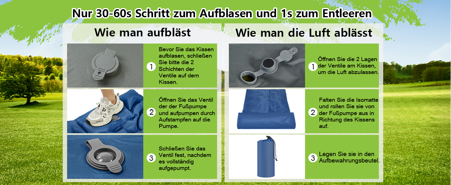Килимок для кемпінгу MEIJO Isomatte самонадувний, ультралегкий з насосом, товстий для відпочинку на природі, намету, пляжу, блакитний & сірий