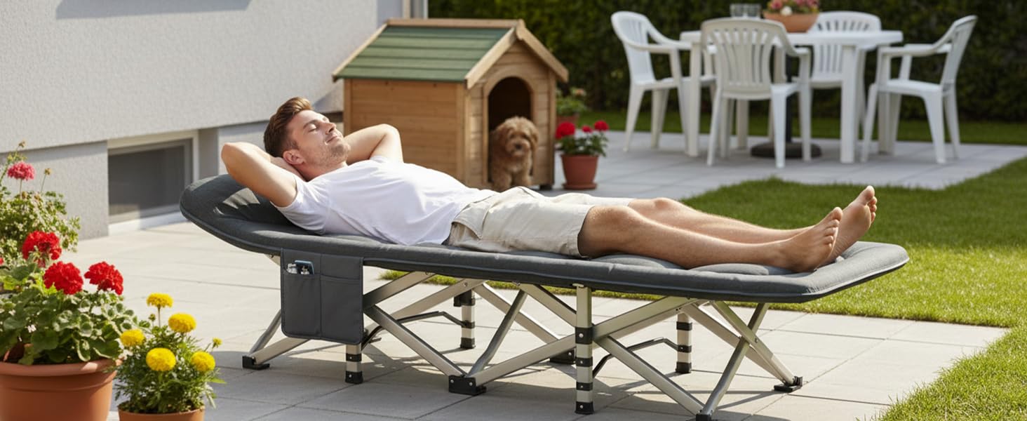 Кемпінгове ліжко Caliyo, розкладне, для відпочинку та гостей, 190x68x40 см, з сумкою для зберігання, сірого кольору