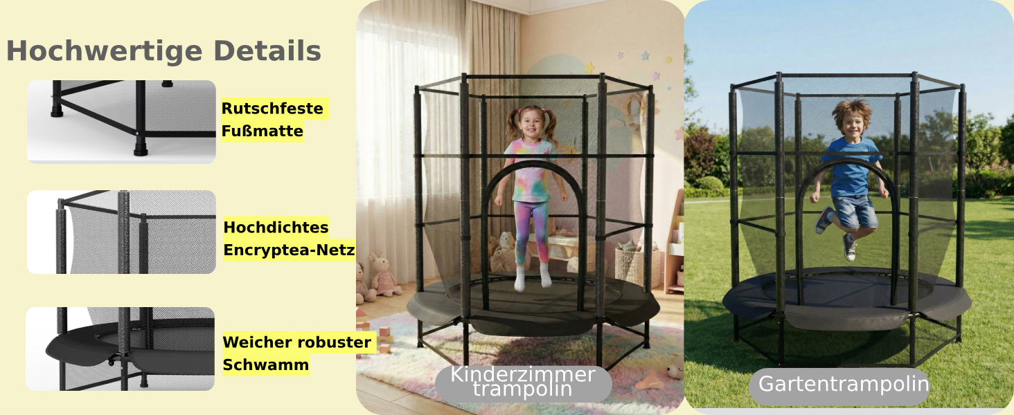 Батут для дітей LIFERUN Ø140 см з сіткою безпеки, для саду та дому, до 50 кг, чорний