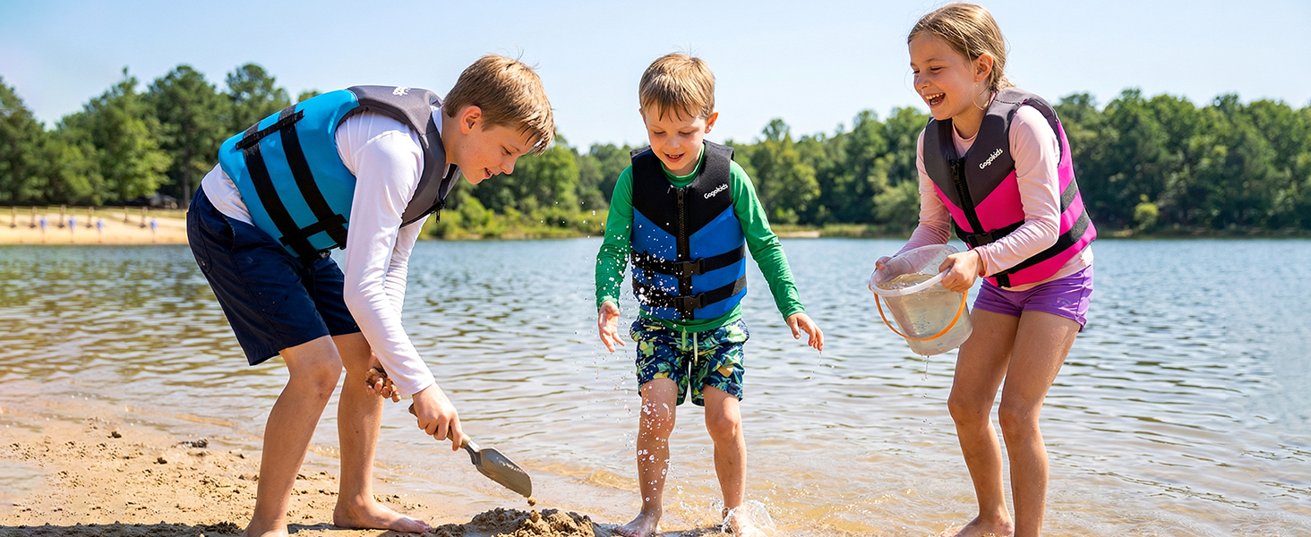 Дитячий рятувальний жилет Gogokids Junior 30-50 кг, рожевий, для плавання, каяка, SUP-борду (6-11 років)